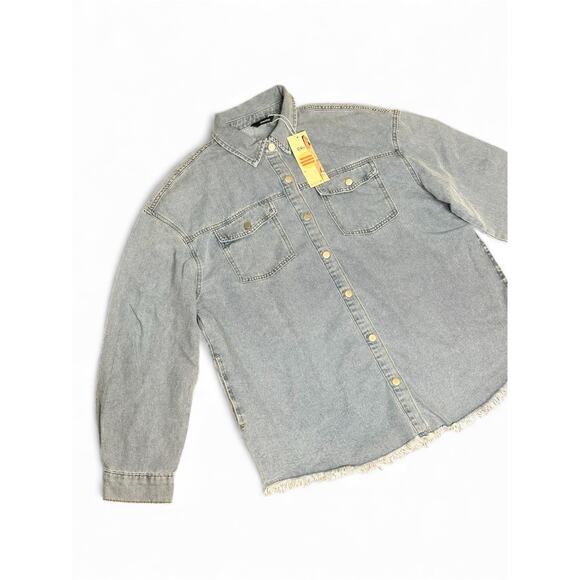 Dokotoo Women XL Oversized Denim Jacket Casual Long Sleeve Distressed Jean Shirt - Picture 5 of 11